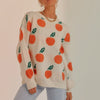 Women Loose Knit Sweater, Adults Casual Orange Pattern Long Sleeve