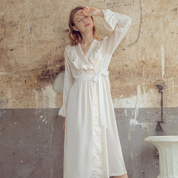 Women Sleepwear Princess Robes Pajamas.Lady Stain Stringy Selvedge