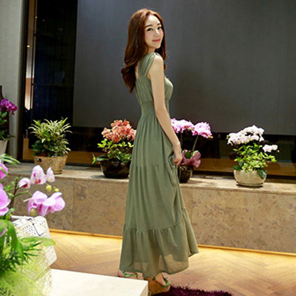 Women Slim Fit Waist Chiffon Dress  Women's Sleeveless Long Dress