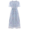 Women Summer Blue Chiffon Dresses Floral Printed Dress A line