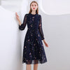 Women Summer Blue Chiffon Dresses Floral Printed Dress A line