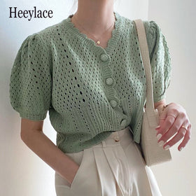 Women Sweater 2021 Summer Korean Chic Girl Gentle V Neck Single