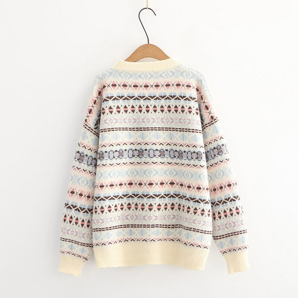 Women Sweaters Geometry Embroidery Knitted Pullover Korean 2020 Autumn