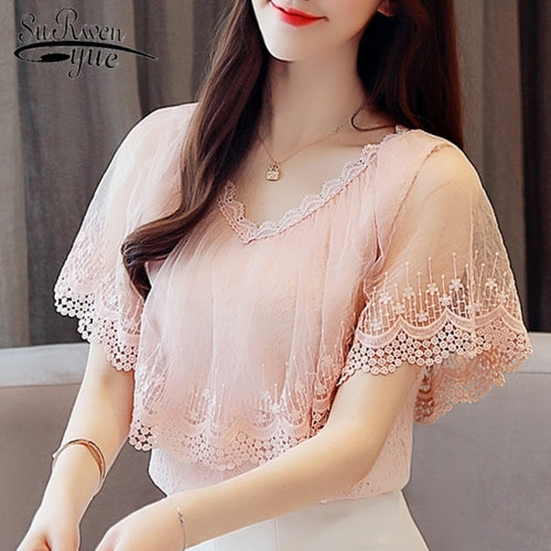 Women Tops and Blouses Summer Lace Blouse Shirt Fashion Women Blouses