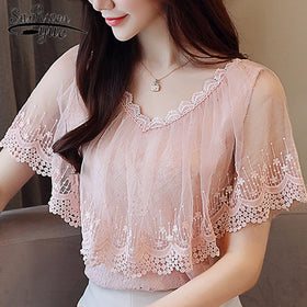 Women Tops and Blouses Summer Lace Blouse Shirt Fashion Women Blouses