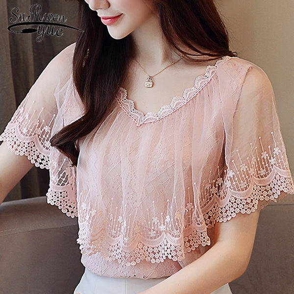 Women Tops and Blouses Summer Lace Blouse Shirt Fashion Women Blouses