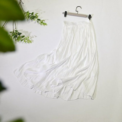 Women's Elegant Solid Color Midi Long Skirt Korean Female High Waist