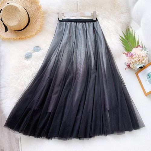 Women's Fashion High Quality Gradient Mesh Skirt Female High Waist