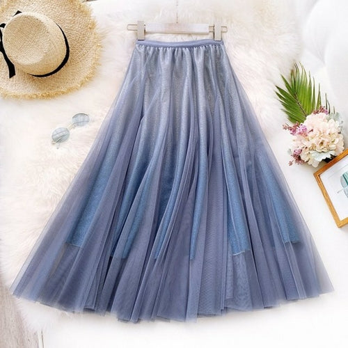 Women's Fashion High Quality Gradient Mesh Skirt Female High Waist