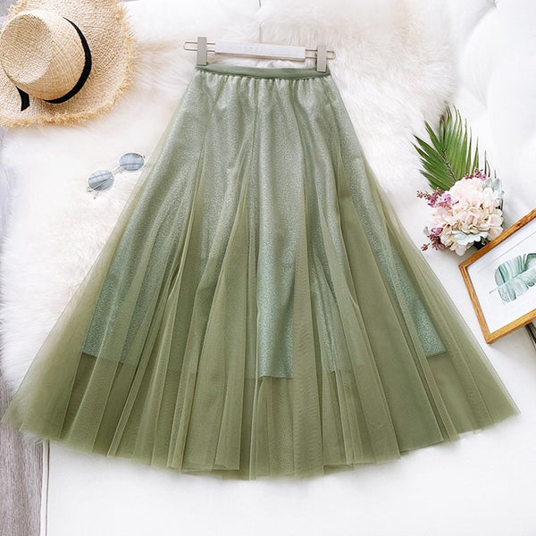 Women's Fashion High Quality Gradient Mesh Skirt Female High Waist