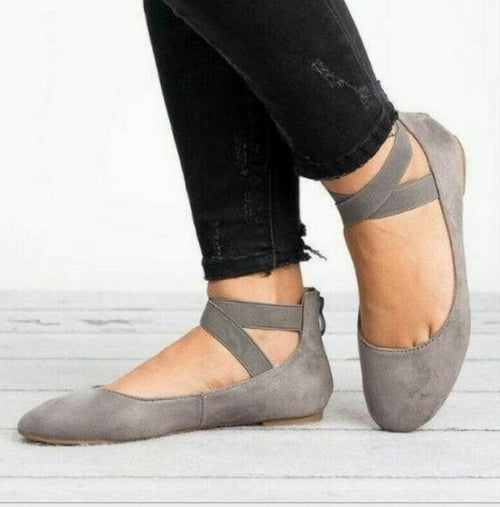 Women's Slip On Flat Ankle Strap Pumps Ballet Dolly Ladies Girls Suede