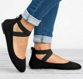 Women's Slip On Flat Ankle Strap Pumps Ballet Dolly Ladies Girls Suede