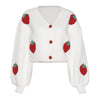 Women's Strawberry Knit Cardigan Puff Sleeve Button Down Cropped