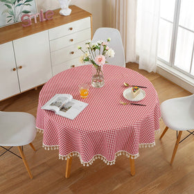 Plaid Round Tassel Tablecloth