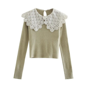 ZA New Women Knitting Sweater Short Casual Femme O Neck Long Sleeve