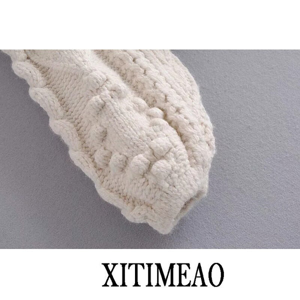 ZA Women New Autumn Winter Knitted Butto Decorati Loose Knit Sweater