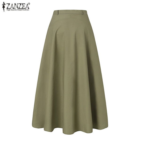 ZANZEA Patchwork Skirt Women 2021 Summer A line Midi Skirts Casual