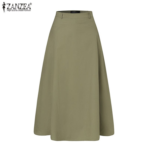 ZANZEA Patchwork Skirt Women 2021 Summer A line Midi Skirts Casual