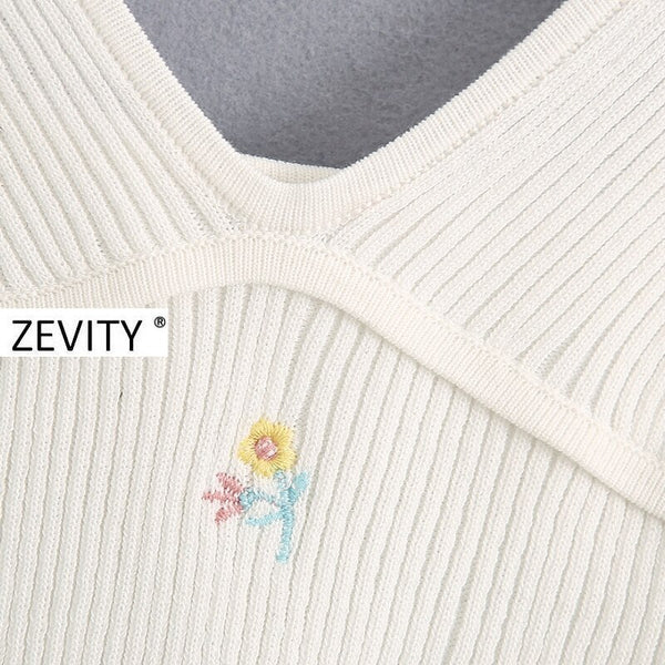 Zevity Women fashion floral embroidery camis tank tops summer wear