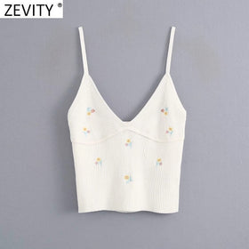 Zevity Women fashion floral embroidery camis tank tops summer wear