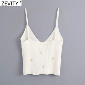 Zevity Women fashion floral embroidery camis tank tops summer wear