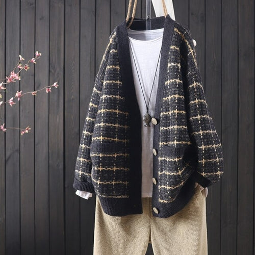 autumn and winter new products loose retro Plaid large edition long