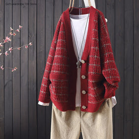 autumn and winter new products loose retro Plaid large edition long