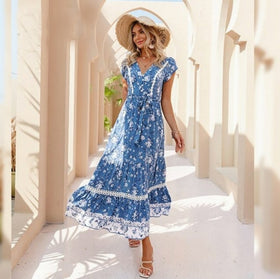 Bohemian Blue Cottagecore Dress