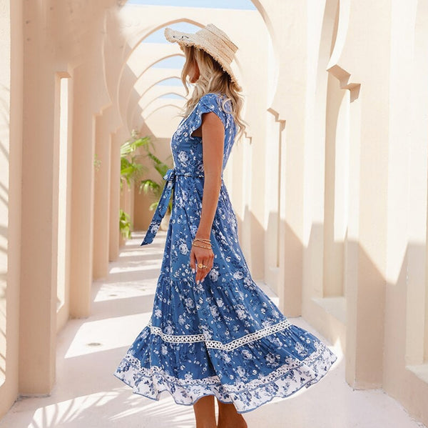 Bohemian Blue Cottagecore Dress