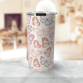 Orange & Pink Butterfly Travel Coffee Mug