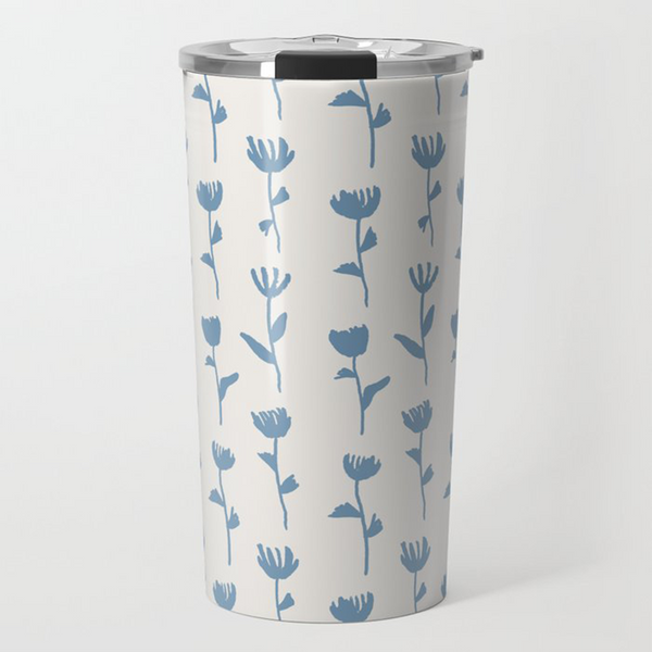 Light Blue Flower Travel Coffee Mug