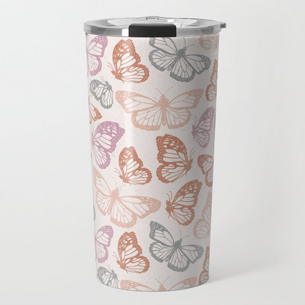 Orange & Pink Butterfly Travel Coffee Mug