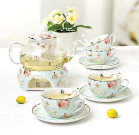 European Style Bone China Household Flower Tea Teaset Glass Coffee