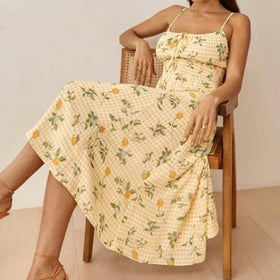 Yellow Lemon Floral Print Dress