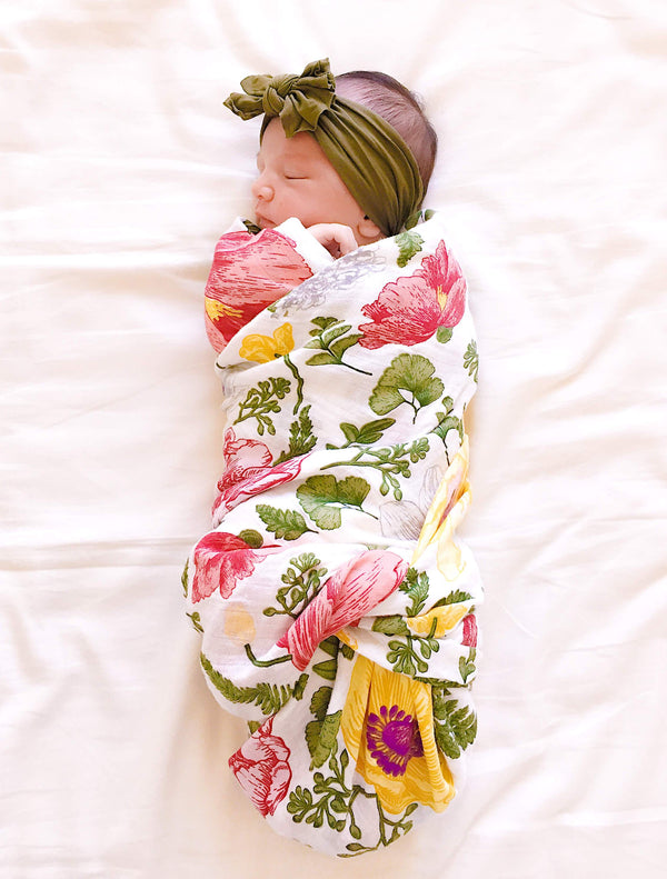 Bamboo Muslin Swaddle Floral Blanket