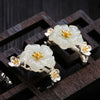 natural Hetian white Chalcedony cherry blossom earrings Chinese style