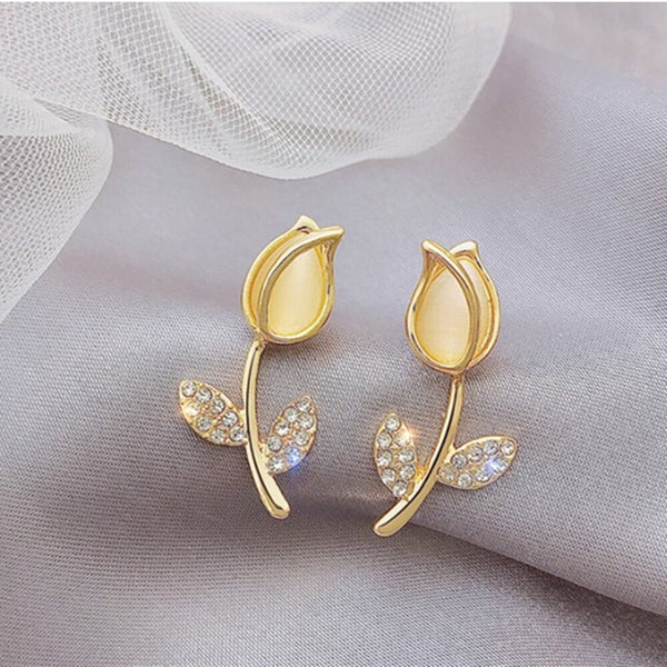 new Fashion Elegant Cute Stud Ear Opal Rose Flower Earrings Crystal