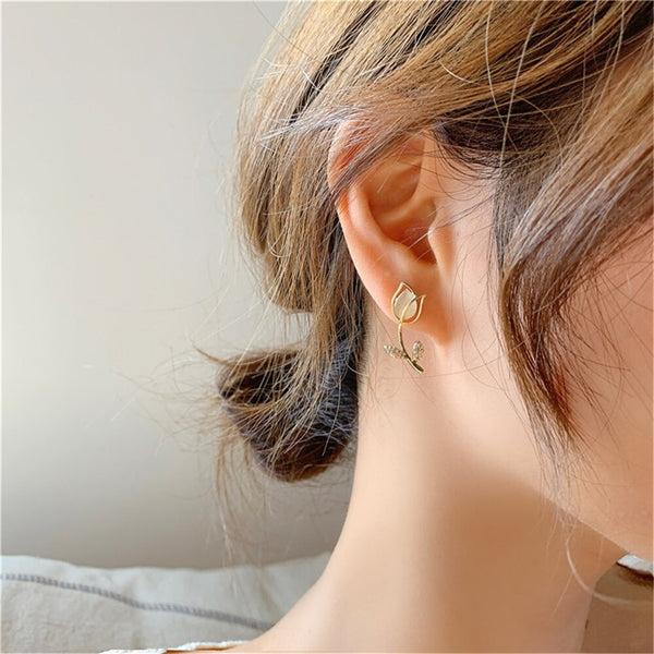 new Fashion Elegant Cute Stud Ear Opal Rose Flower Earrings Crystal